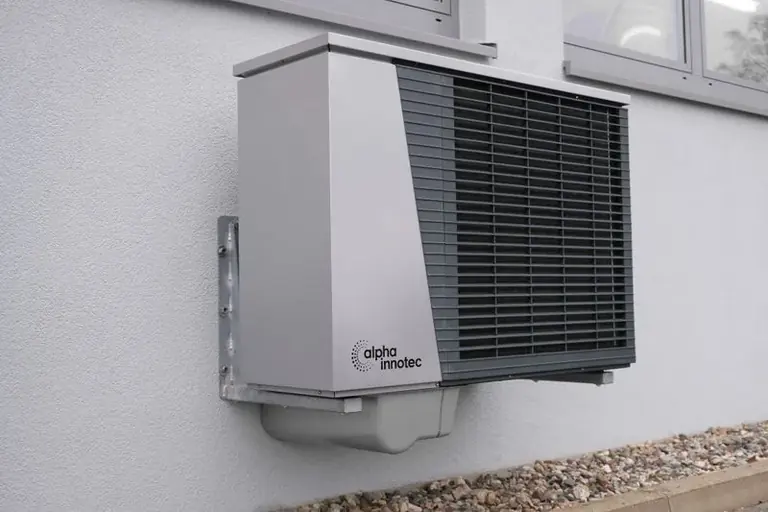 Close view of outdoor heat-pump equipment